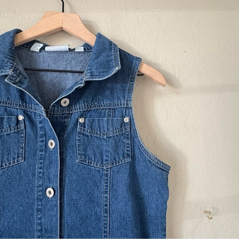 Vintage Denim Button Front  J.L. Sport NY Sleeveless Dress 100% Cotton  Size 8 - Picture 3 of 16